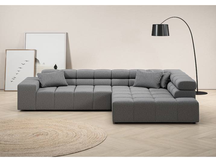 Ecksofa, 319x215 cm, Struktur & Microfaser, Grau, Kopfteilverstellung, Modern, Inosign