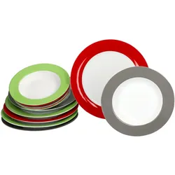 12tlg Tafelservice VARIANT TRIO für 6 Personen aus Porzellan - je 2x Rot, Grau & Grün