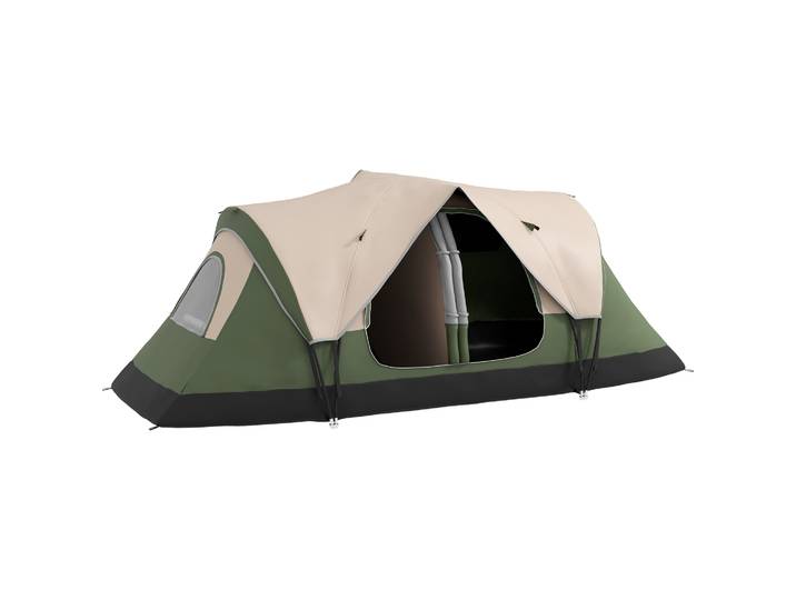 Tente de camping familiale Outsunny pour 6 à 8 personnes 450X215X180 cm Vert olive