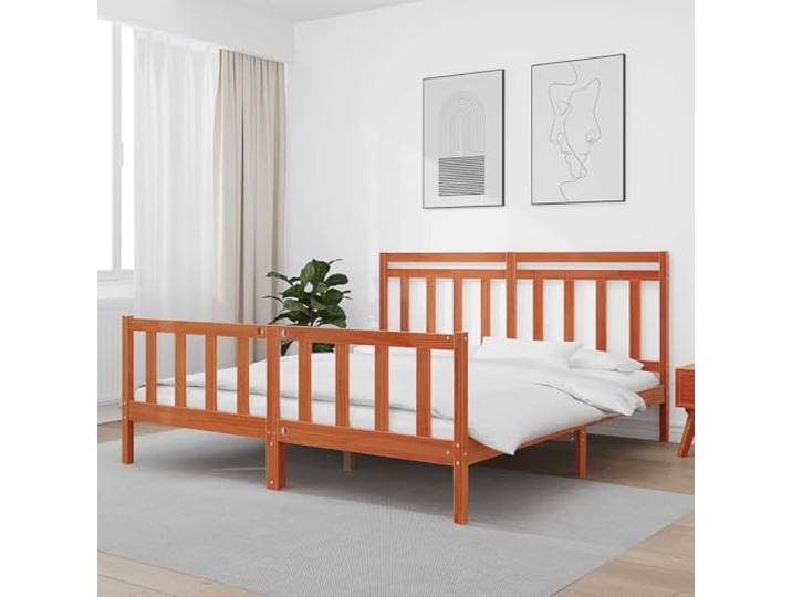 RJPLMFV Bettgestell, 2 Stück, Wachs, Braun, 205,5 x 185,5 x 100 cm Massives Kiefernholz, solides Kopfteil, Latten-Design, moderner Stil, einfache Pflege