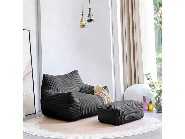 VUZINIC Sessel mit Fußstütze, bequemer Stoff-Liegesessel (2-St), geeignet für Wohnzimmer, Schlafzimmer, Schwarz