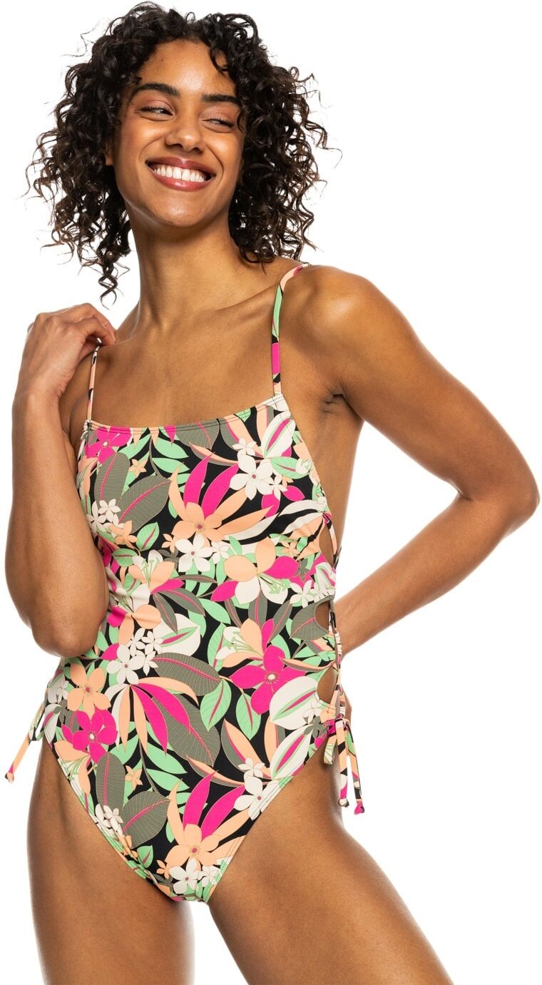 Badeanzug ROXY "Printed Beach Classics", Damen, Gr. L, grau (anthrazit palm song s), Obermaterial:87% Nylon, 13% Elasthan., Badeanzüge Badeanzug anthrazit palm song s L