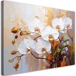LEINWANDBILD Weiße Orchideenblüten auf abstraktem beigem Hintergrund 100x70cm