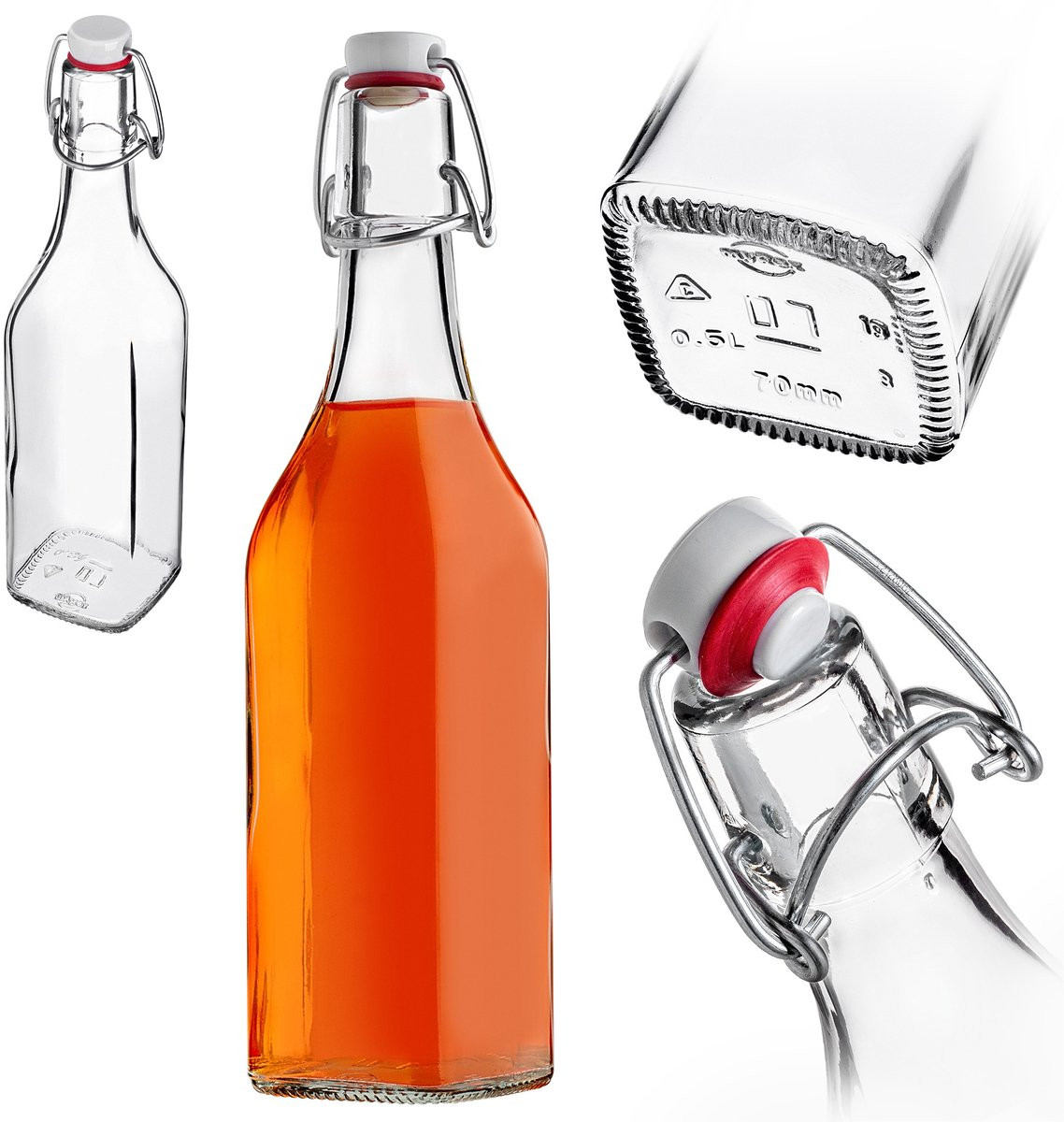 KADAX glazen fles 500 ml voor azijn en sap met mechanische stop, 5 stuks