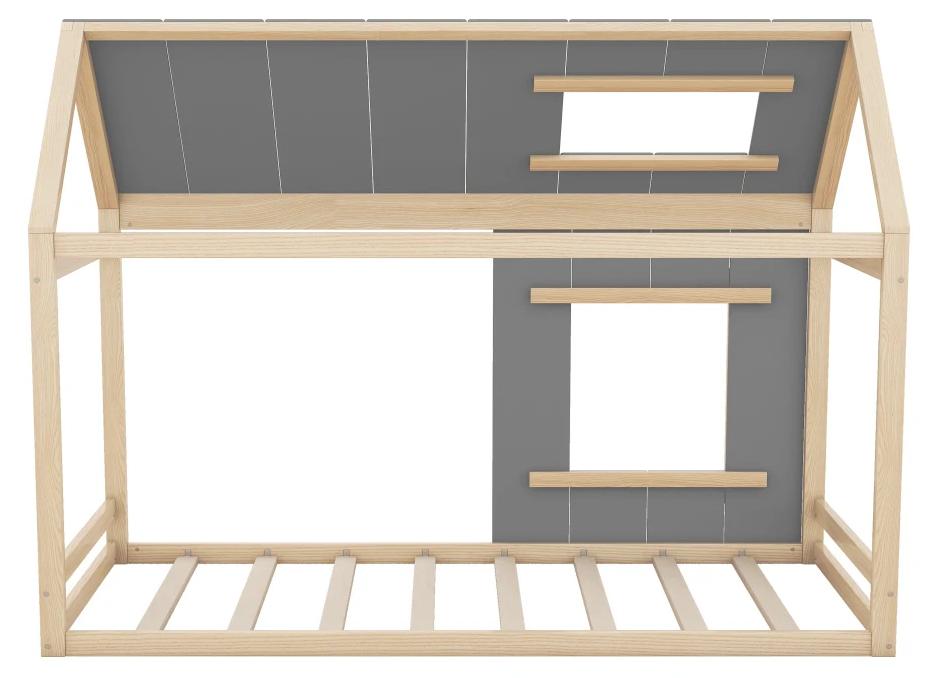 Kinder-Hausbett - Einzelbett 90 x 200 cm - Kiefer - Mit Dach und Fenster - Naturfarben