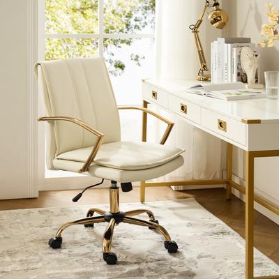 HULALA HOME Ignacio Modern Leather Rocking Office Chair with Metal Base