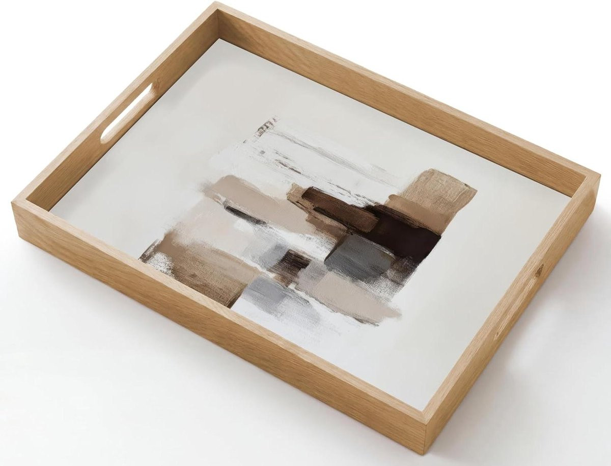 Houten Dienblad Serveerschaal Beige Bruin 50 x 35 cm