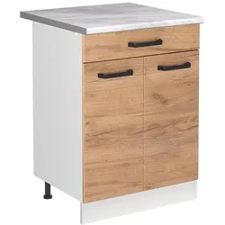 Vicco, Regal, Spülenunterschrank R-Line, Goldkraft Eiche/Weiss, 60 cm Arbeitsplatte Marmor