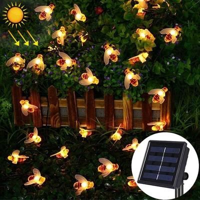 Snug & Styled Solar Bee String Lights Outdoor Solar Powered Garden Fairy Lights Warm White LED Decorative Lamp 20 LEDs