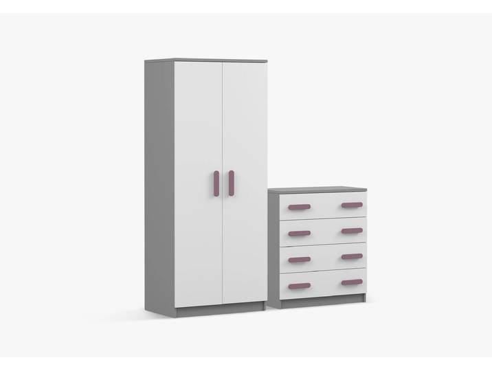 Drehtürenschrank und Kommode 2er-Set JONAS II 06/JONAS II 02 Grau Weiß Erika