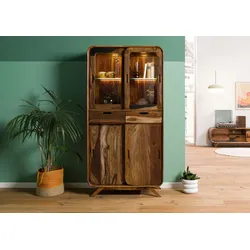 Vitrine Sheesham 90x40x180 dunkelbraun lackiert MAILAND #215