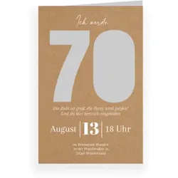 Einladungskarte Geburtstag: Ausgestanzte 70 mit Fotos in Kraft Look