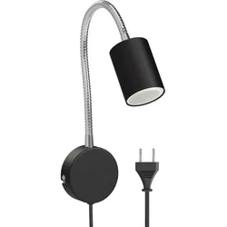 ledscom.de Leselampe WAIKA mit Schwanenhals, Stecker, Schalter schwarz matt, inkl. 630lm LED GU10 Lampe, warm-weiß