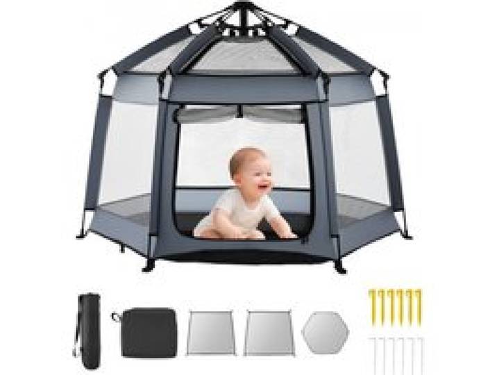 VEVOR Parc Bébé, 150x150 cm, Parc de Jeu Tout-petits Pliable Pop-up Portable, avec Auvent Pare-soleil UPF 50+, Sac de Voyage, Maille Respirante, Espace de Jeu pour Intérieur, Extérieur, Parc, Plage