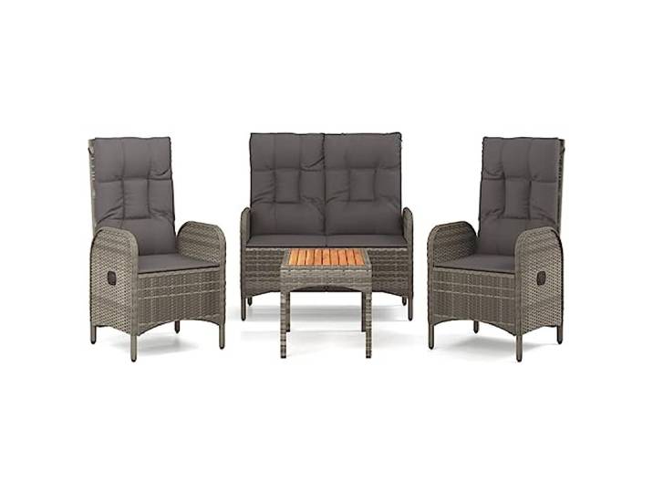 PUGYNBK Esstisch-Set für den Außenbereich, 4 Stühle, Rattan, Polyethylen, Grau