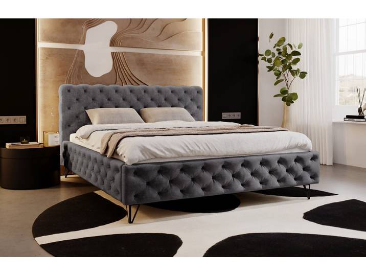 Designer Polsterbett Sienna in Samt ohne Stauraum - 120x200 - Hellgrau - Luxusbetten24