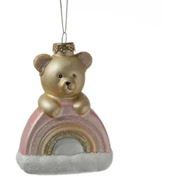 MARELIDA Weihnachtsbaumschmuck Teddybär mit Regenbogen Glas H: 13,5cm rosa