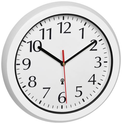 TFA Dostmann 60.3542.02 Funk Wanduhr 30cm Weiß Badezimmer-/Feuchtraum geeignet, spritzwassergeschützt