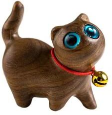 Uplift Picks Sandalwood Wooden Cat Figurine Kawaii Hand Carved Cute Animal Desk Decor brown 2