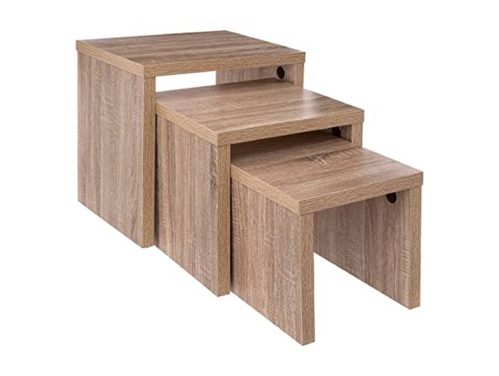 Five – Set mit 3 Beistelltischen, Farbe Naturholz, Höhe 45 cm, Höhe 37 cm, Höhe 30 cm