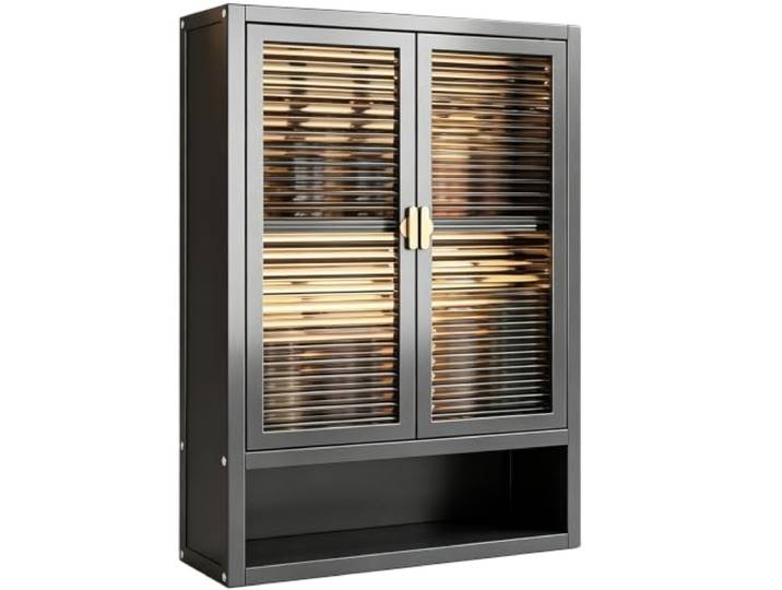 Küchenregal Hängend, 2 Etagen Rahmen mit Verstellbarem Einlegeboden Gewürzregal Magnetische Tür, Unabhängiger Offener Raum für Küche und Badezimmer Wand(Black,40cm/15.7in)