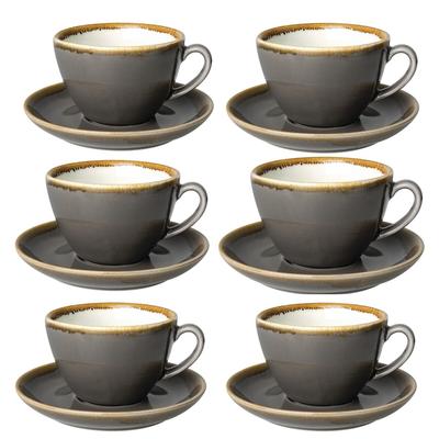 Gastronoble Olympia Kiln Cappuccinotassen + Untertassen Rauch | 34cl | Porzellan | 6 Sets