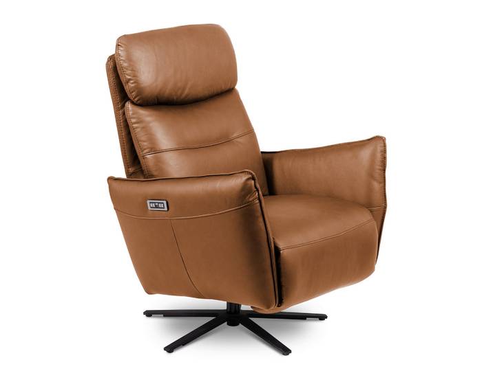 Livetastic Relaxsessel, Cognac, Metall, Echtleder, Semi-Anilinleder, 77x107x88 cm, Relaxfunktion, USB-Anschluss, USB-C-Anschluss, Sitzfläche 360° drehbar, Stoff-/Lederauswahl, Wohnzimmer, Sessel, Relaxsessel