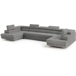 WOHNLANDSCHAFT ISOLANO Grau Velours-Stoff mit Schlaffunktion