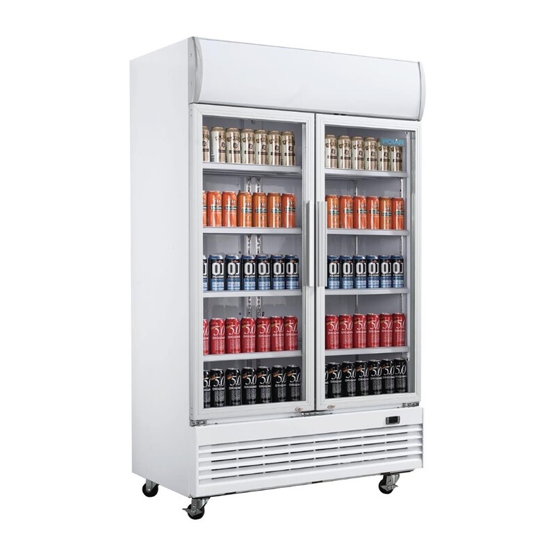 Polar G-Serie Zweitürige Displaykühlung mit Leuchtkasten 950L Schwingtüren