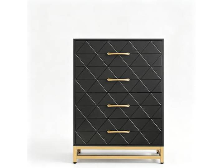GarveeHome Kommode 4 Schubladen Holz mit Metallgriffen Schwarz Breite Griffe, Robuste Bauweise, Geräumige Fächer, Pflegeleichte Oberfläche