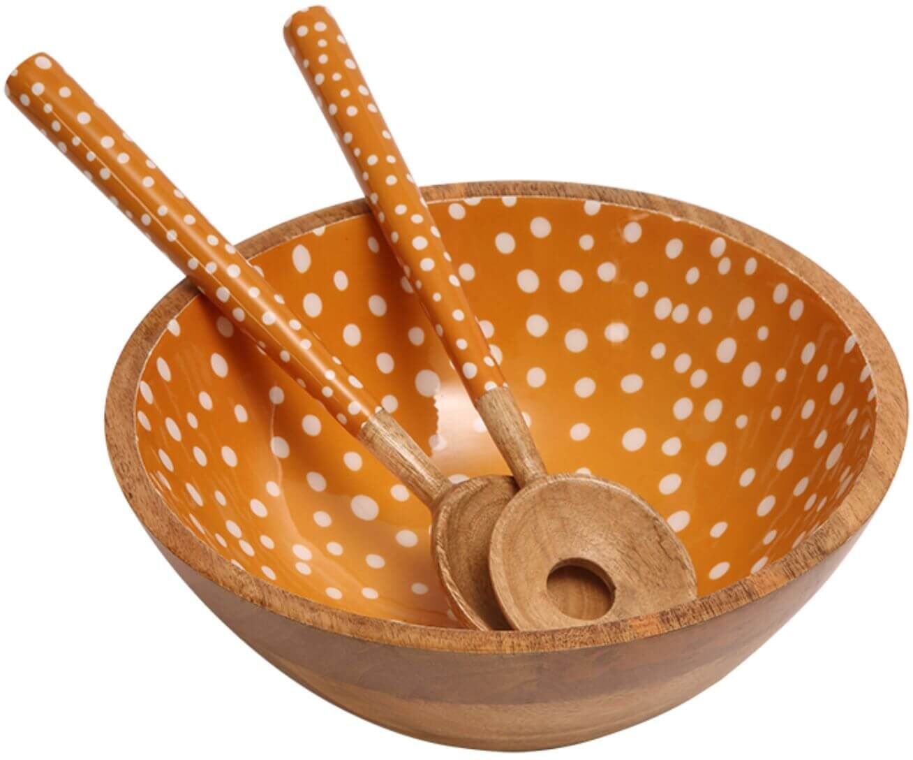 Dexam Sintra Mango Wood Spotted Salad Bowl - Ochre