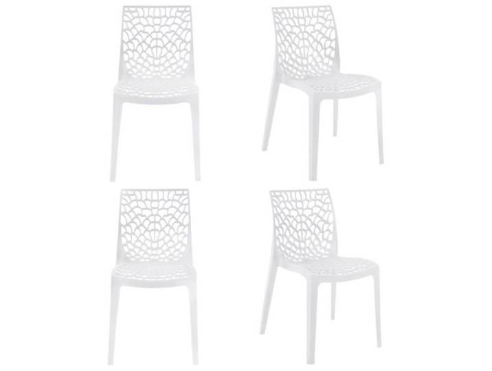 Lot de 4 chaises de repas blanches ajourées et empilables - GRUYER 2 Meubletmoi