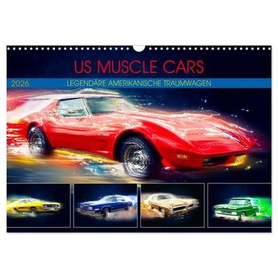 US Muscle Cars Legendäre Amerikanische Traumwagen (Wandkalender 2026 DIN A3 quer), CALVENDO Monatskalender