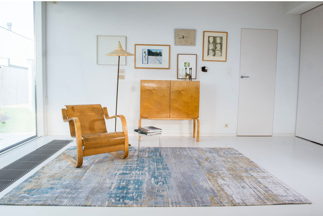 Louis de Poortere Atlantic Streaks Rectangle Abstract Area Rug Blue Rectangle 140 x 200cm