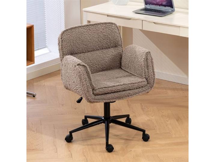 Chaise de Bureau Criss-Cross - 48x54x91 8cm - Accoudoirs Réglables 5 Positions Dossier Ergonomique & Roulettes - Marron Teddy