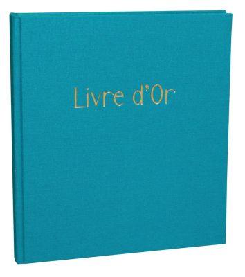 Exacompta Gästebuch Pop’N Co Cyan, 70 Blatt, Clairefontaine, Goldschnitt & „Livre d’or“-Prägung, Box