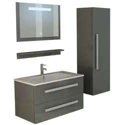 Bad-Set Waschtisch Waschbecken Unterschrank Spiegel LED grau Hochschrank Badschrank Badmöbel Badezimmer Badinventar Bad St. Moritz Jet-Line