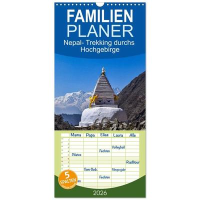 Familienplaner 2026 - Nepal- Trekking durchs Hochgebirge mit 5 Spalten (Wandkalender, 21 x 45 cm) CALVENDO
