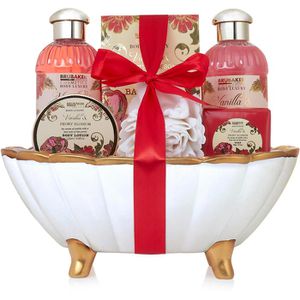 BRUBAKER Geschenkset Cosmetics Pfingstrose Vanille, Bade- und Dusch-Set Pfingstrose Vanille Deko-Wanne