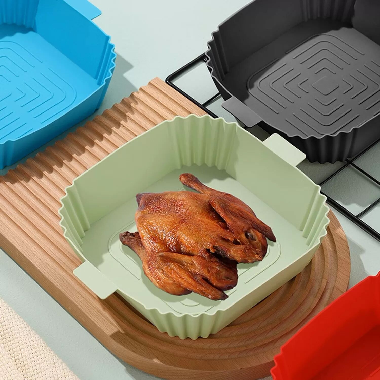INF Bol en silicone pour friteuse à air， friteuse à air chaud en silicone 16,5 x 19
