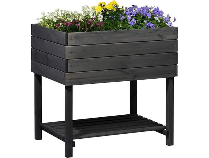 dobar® Hochbeet Kubus 2.0 inkl. Pflanzfolie und Ablage - Hochbeet für Garten aus Holz - 78 x 58 x 78 cm - Anthrazit