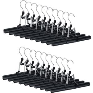 Relaxdays Hosenbügel 10024660683, aus Metall, Einfachbügel mit Spannklammern, schwarz, 26cm, 20 Stück