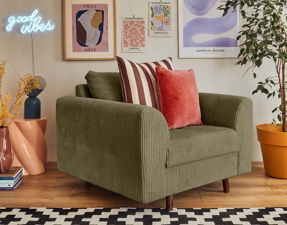 Best Mobilier Fauteuil en velours côtelé vert Vert 97x81x93cm