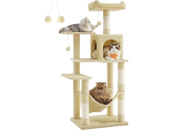 Kratzbaum 143 cm Katzenbaum Beige für Mehrkatzen