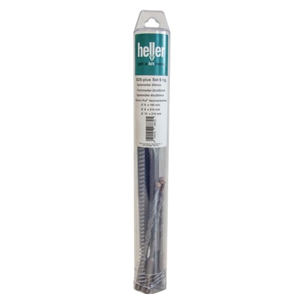 Heller Einsteckwerkzeugset SDS-plus 6-teilig mit Spitz/Flach/Spat+ SDS Bohrer (288705)