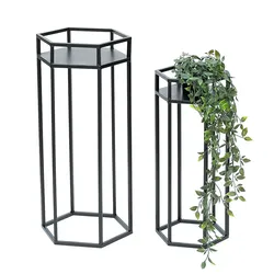 DanDiBo Blumenhocker Metall Schwarz 6eck Blumenständer Beistelltisch 96453 2er Set Pflanzenständer Blumensäule Modern Pflanzenhocker