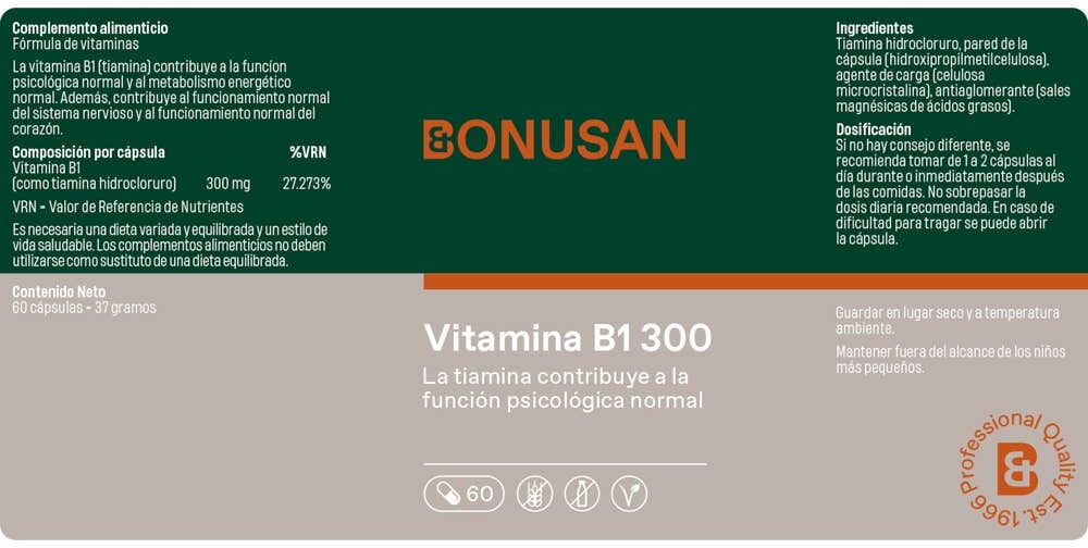 Bonusan Vitamina B1 Tiaminaulas Vegetales 60 caps