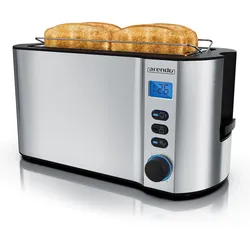 Arendo Toaster Edelstahl Langschlitz 4 Scheiben, Doppelwandgehäuse, integrierter Brötchenaufsatz, 6 Bräunungsstufen, Brotzentrierung automatisch