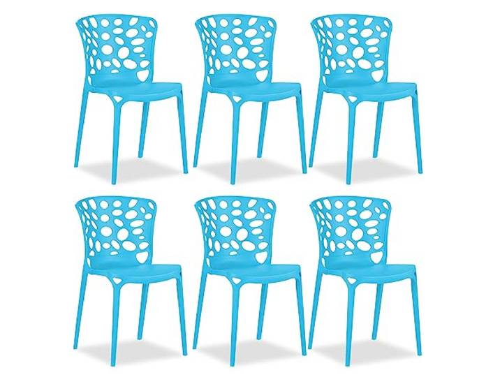 Homestyle4u 2458, tuinstoel, kunststof, stapelbaar, blauw, set van 6, weerbestendig, tuinmeubelen, stoelen, modern