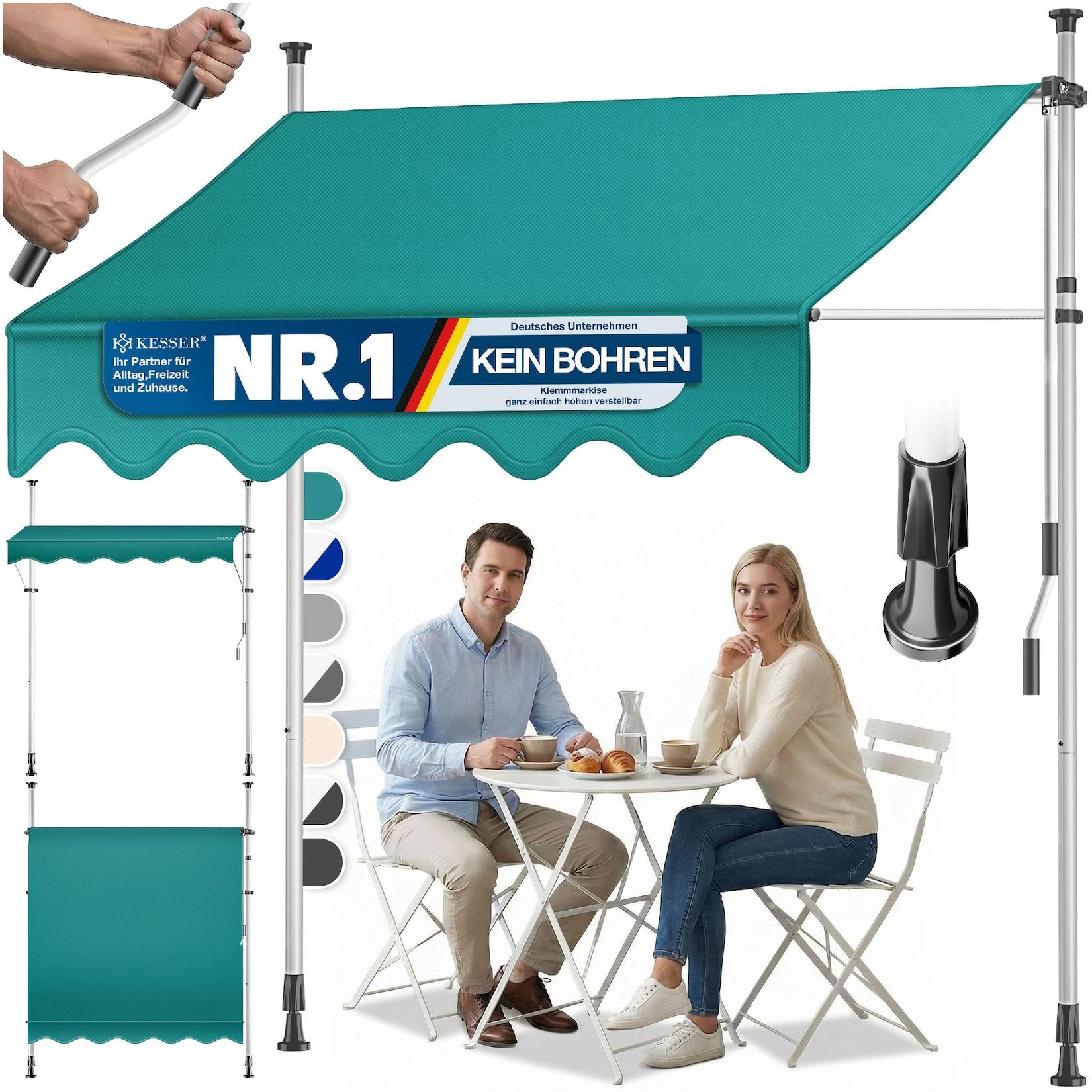 KESSER® Klemmmarkise mit Handkurbel Balkon, Balkonmarkise ohne Bohren, UV-beständig höhenverstellbar wasserabweisend , Sonnenschutz, Terrassenüberdachung , einfache Montage